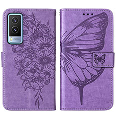 Leather Case Stands Butterfly Flip Cover Holder Y01B for Vivo V21e 5G Clove Purple