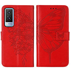 Leather Case Stands Butterfly Flip Cover Holder Y01B for Vivo V21e 5G Red