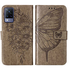 Leather Case Stands Butterfly Flip Cover Holder Y01B for Vivo V21s 5G Gray