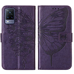 Leather Case Stands Butterfly Flip Cover Holder Y01B for Vivo V21s 5G Purple