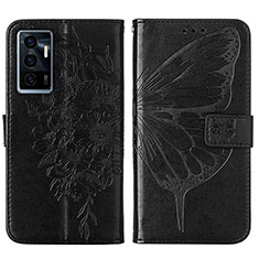 Leather Case Stands Butterfly Flip Cover Holder Y01B for Vivo V23e 5G Black