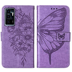 Leather Case Stands Butterfly Flip Cover Holder Y01B for Vivo V23e 5G Clove Purple