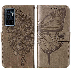 Leather Case Stands Butterfly Flip Cover Holder Y01B for Vivo V23e 5G Gray