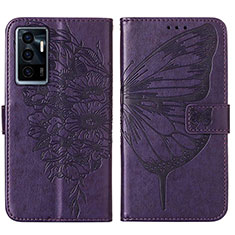 Leather Case Stands Butterfly Flip Cover Holder Y01B for Vivo V23e 5G Purple