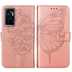 Leather Case Stands Butterfly Flip Cover Holder Y01B for Vivo V23e 5G Rose Gold