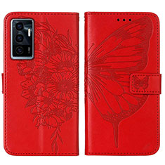 Leather Case Stands Butterfly Flip Cover Holder Y01B for Vivo V23e Red