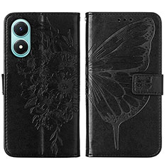 Leather Case Stands Butterfly Flip Cover Holder Y01B for Vivo Y02S Black