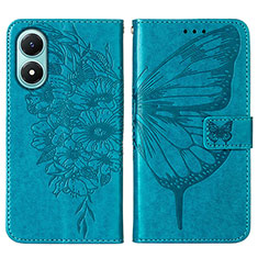 Leather Case Stands Butterfly Flip Cover Holder Y01B for Vivo Y02S Blue