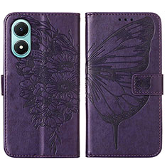 Leather Case Stands Butterfly Flip Cover Holder Y01B for Vivo Y02S Purple