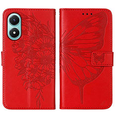 Leather Case Stands Butterfly Flip Cover Holder Y01B for Vivo Y02S Red