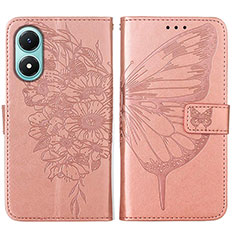 Leather Case Stands Butterfly Flip Cover Holder Y01B for Vivo Y02S Rose Gold