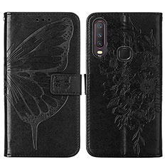 Leather Case Stands Butterfly Flip Cover Holder Y01B for Vivo Y11 Black