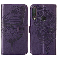 Leather Case Stands Butterfly Flip Cover Holder Y01B for Vivo Y11 Purple