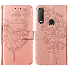 Leather Case Stands Butterfly Flip Cover Holder Y01B for Vivo Y11 Rose Gold