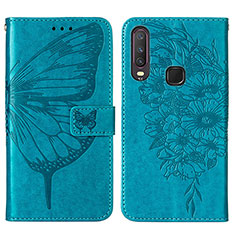 Leather Case Stands Butterfly Flip Cover Holder Y01B for Vivo Y15 Blue