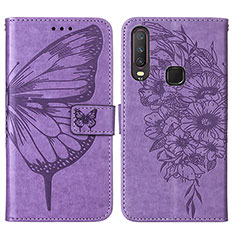 Leather Case Stands Butterfly Flip Cover Holder Y01B for Vivo Y15 Clove Purple