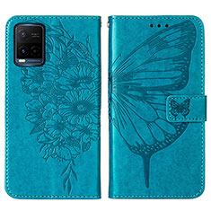 Leather Case Stands Butterfly Flip Cover Holder Y01B for Vivo Y21 Blue