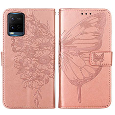 Leather Case Stands Butterfly Flip Cover Holder Y01B for Vivo Y21 Rose Gold