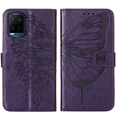 Leather Case Stands Butterfly Flip Cover Holder Y01B for Vivo Y21e Purple