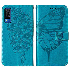 Leather Case Stands Butterfly Flip Cover Holder Y01B for Vivo Y31 (2021) Blue