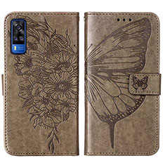 Leather Case Stands Butterfly Flip Cover Holder Y01B for Vivo Y31 (2021) Gray