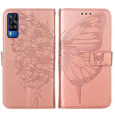 Leather Case Stands Butterfly Flip Cover Holder Y01B for Vivo Y31 (2021) Rose Gold