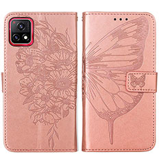 Leather Case Stands Butterfly Flip Cover Holder Y01B for Vivo Y31s 5G Rose Gold
