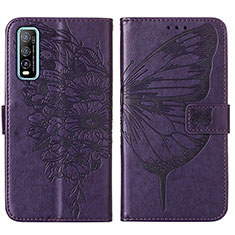 Leather Case Stands Butterfly Flip Cover Holder Y01B for Vivo Y50t Purple