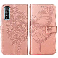 Leather Case Stands Butterfly Flip Cover Holder Y01B for Vivo Y50t Rose Gold