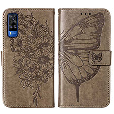 Leather Case Stands Butterfly Flip Cover Holder Y01B for Vivo Y51 (2021) Gray