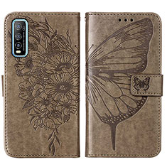 Leather Case Stands Butterfly Flip Cover Holder Y01B for Vivo Y51s 5G Gray