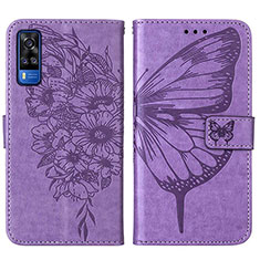 Leather Case Stands Butterfly Flip Cover Holder Y01B for Vivo Y53s 4G Clove Purple