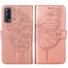 Leather Case Stands Butterfly Flip Cover Holder Y01B for Vivo Y72 5G Rose Gold