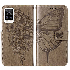 Leather Case Stands Butterfly Flip Cover Holder Y01B for Vivo Y73 (2021) Gray