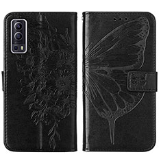 Leather Case Stands Butterfly Flip Cover Holder Y01B for Vivo Y75s 5G Black