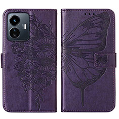 Leather Case Stands Butterfly Flip Cover Holder Y01B for Vivo Y77 5G Purple