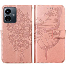 Leather Case Stands Butterfly Flip Cover Holder Y01B for Vivo Y77 5G Rose Gold