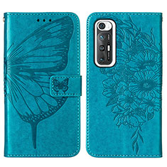 Leather Case Stands Butterfly Flip Cover Holder Y01B for Xiaomi Mi 10S 5G Blue