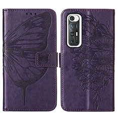 Leather Case Stands Butterfly Flip Cover Holder Y01B for Xiaomi Mi 10S 5G Purple