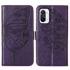 Leather Case Stands Butterfly Flip Cover Holder Y01B for Xiaomi Mi 11i 5G Purple
