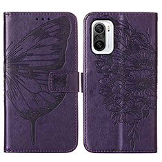 Leather Case Stands Butterfly Flip Cover Holder Y01B for Xiaomi Mi 11X 5G Purple