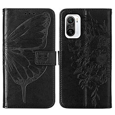 Leather Case Stands Butterfly Flip Cover Holder Y01B for Xiaomi Redmi K40 5G Black