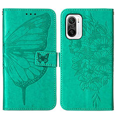 Leather Case Stands Butterfly Flip Cover Holder Y01B for Xiaomi Redmi K40 5G Green