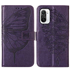 Leather Case Stands Butterfly Flip Cover Holder Y01B for Xiaomi Redmi K40 5G Purple