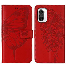 Leather Case Stands Butterfly Flip Cover Holder Y01B for Xiaomi Redmi K40 5G Red