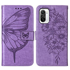 Leather Case Stands Butterfly Flip Cover Holder Y01B for Xiaomi Redmi K40 Pro 5G Clove Purple