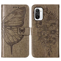 Leather Case Stands Butterfly Flip Cover Holder Y01B for Xiaomi Redmi K40 Pro 5G Gray