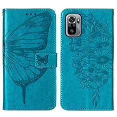 Leather Case Stands Butterfly Flip Cover Holder Y01B for Xiaomi Redmi Note 10 4G Blue