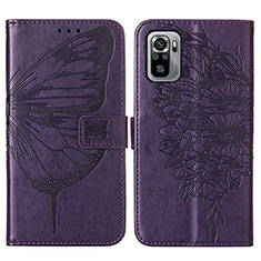 Leather Case Stands Butterfly Flip Cover Holder Y01B for Xiaomi Redmi Note 10 4G Purple