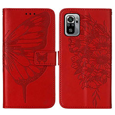 Leather Case Stands Butterfly Flip Cover Holder Y01B for Xiaomi Redmi Note 10 4G Red